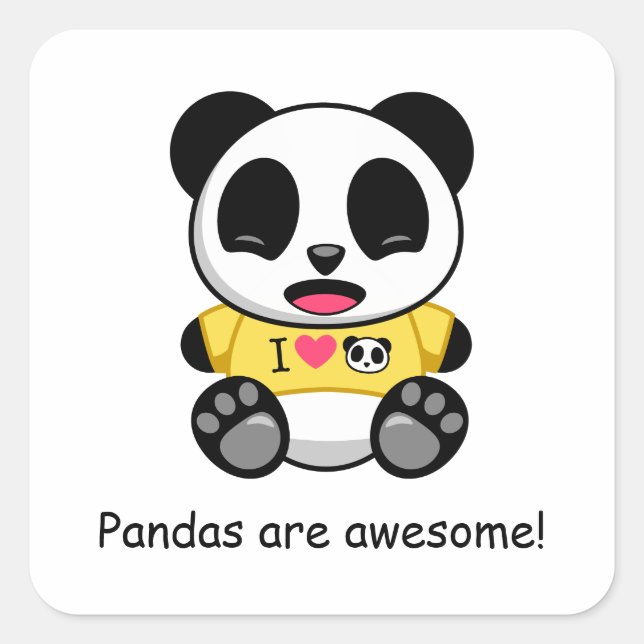 Sticker Carré Petit Panda mignon sur blanc (Devant)