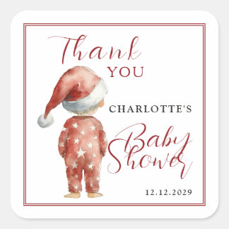 Sticker Carré Petit Père Noël Baby Shower Noël Aquarelle
