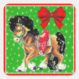 Sticker Carré Petit poney de cheval de Noël occidental avec la