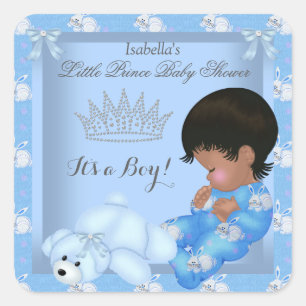 Sticker Carré Petit Prince Baby Shower Garçon Bleu Lapin AM