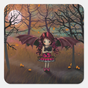 Sticker Carré Petit vampire d'Halloween effrayant et fantaisie f
