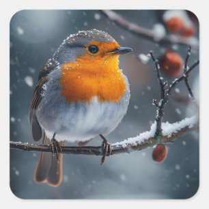 Sticker Carré Petit voleur assis sur une branche en hiver