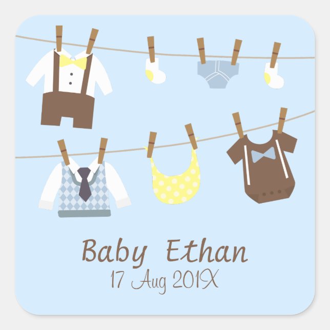 Sticker Carré Petite Bébé Gentleman Boy Douche Favoris (Devant)