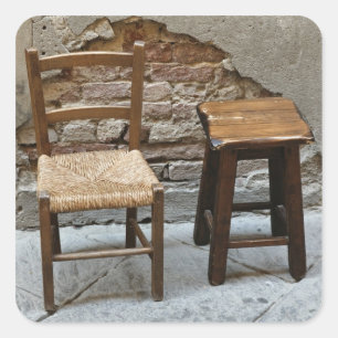 Sticker Carré Petite chaise et tabouret, Pienza, Italie