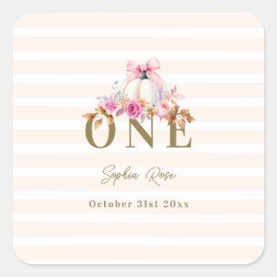 Sticker Carré Petite Citrouille Bow Roses 1er Anniversaire Éléga