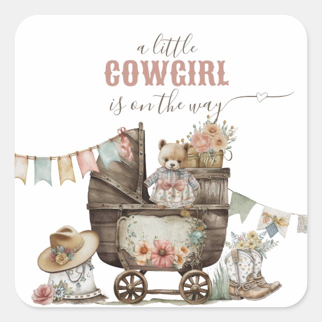Sticker Carré Petite cowgirl Wild West Boho Baby Girl Douche (Devant)