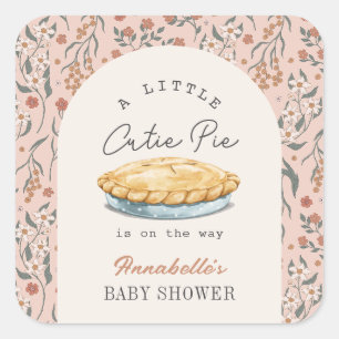 Sticker Carré Petite Cutie Pie Rose Floral Fille Baby shower