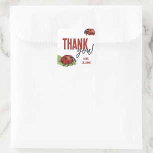 Sticker Carré Petite dame Ladybug Anniversaire Merci Favoriser