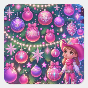Sticker Carré Petite Femme Devant Les Arbres Noël