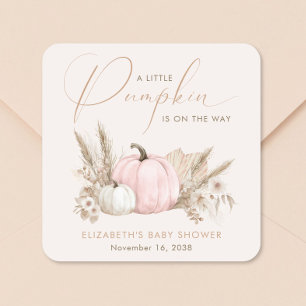 Sticker Carré Petite Fête de Bébé Fille Citrouille d'Automne