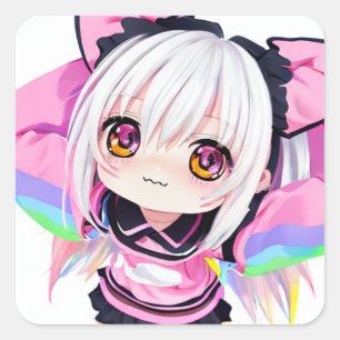 Sticker Carré Petite fille Anime mignonne