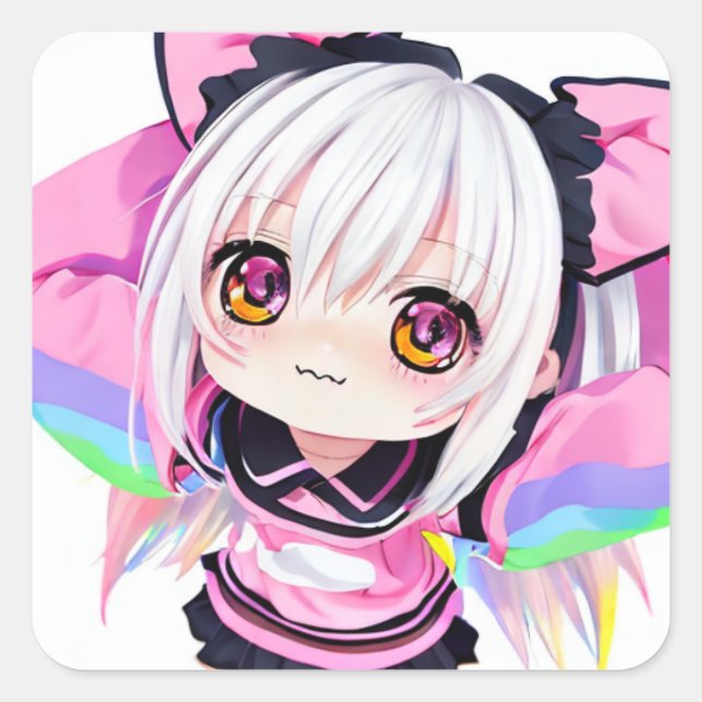 Sticker Carré Petite fille Anime mignonne (Devant)