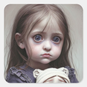 Sticker Carré Petite fille aux yeux hantés