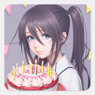 Sticker Carré Petite fille d'anniversaire Anime