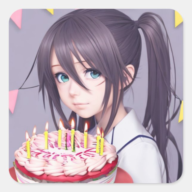 Sticker Carré Petite fille d'anniversaire Anime (Devant)