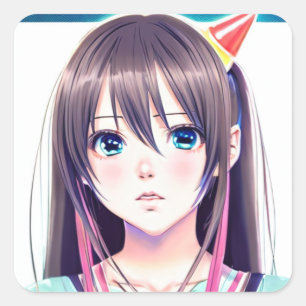 Sticker Carré Petite fille d'anniversaire Anime