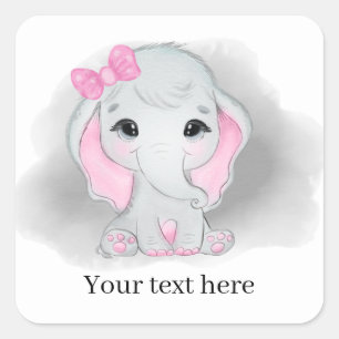 Sticker Carré petite fille mignonne éléphant ajouter du texte n'