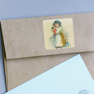 Sticker Carré Petite fille vintage Chubby Cheeks Casquette Poupé