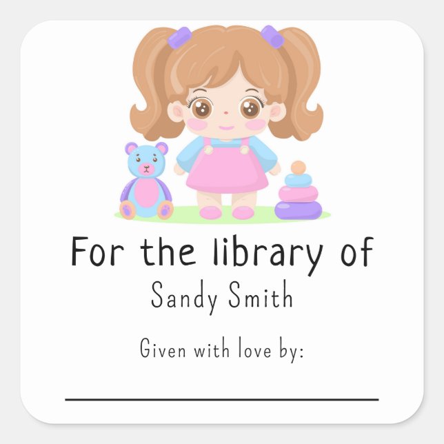 Sticker Carré Petite petite fille - Pour la bibliothèque de (Devant)