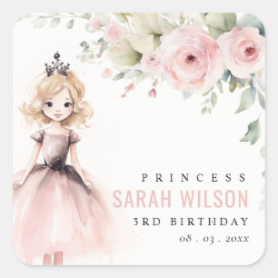 Sticker Carré Petite princesse rose Rose Floral Anniversaire