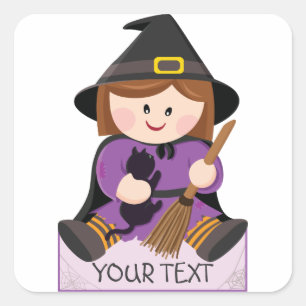 Sticker Carré Petite sorcière mignonne avec des cheveux de
