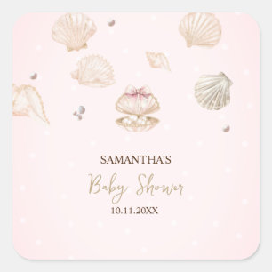 Sticker Carré Petites coquilles de perles points Baby Shower