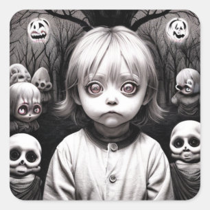 Sticker Carré Petites filles déplaisantes, poupées et crânes Hal