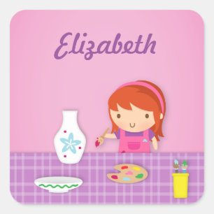 Sticker Carré Petits Enfants Poterie Peinture Arts Pour Les Fill