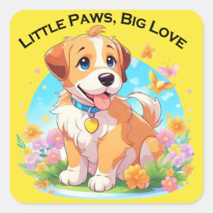 Sticker Carré Petits Poches De Chiot Mignonne Grand Amour