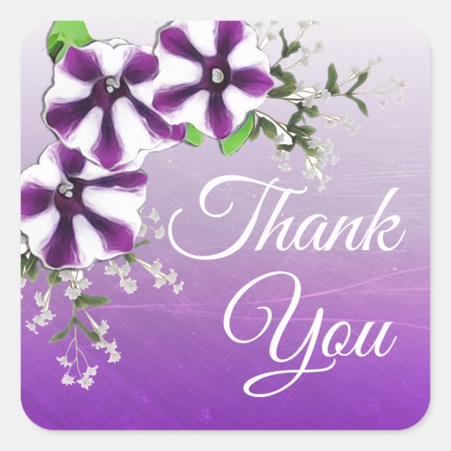 Sticker Carré Pétunia florale violet Merci (Devant)