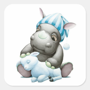 Sticker Carré Peu de G l'autocollant de rhinocéros de bébé