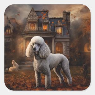 Sticker Carré Peur Halloween caniche