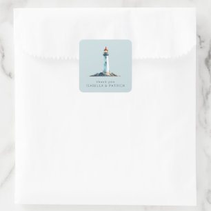 Sticker Carré Phare à l'aquarelle bleu serein