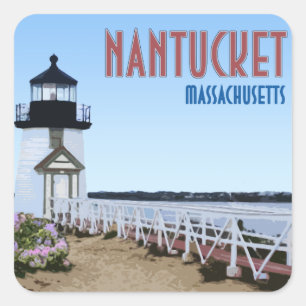 Sticker Carré Phare de Brant Point Nantucket Massachusetts