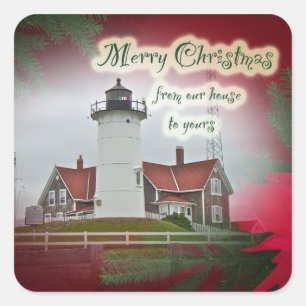 Sticker Carré Phare de point de Nobska de Noël
