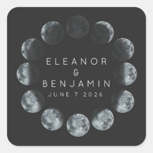 Sticker Carré Phases de lune d'aquarelle noire moderne Mariage p