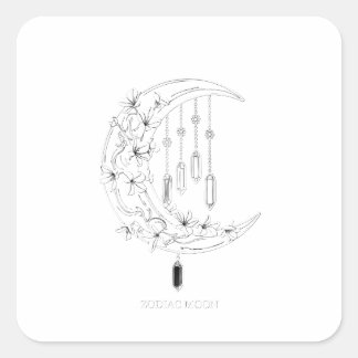 Sticker Carré Phases de lune du zodiaque esthétique Mandala Art 
