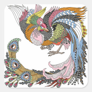 Sticker Carré Phoenix chinois ou Feng Huang