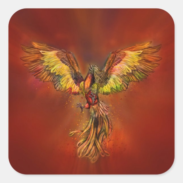 Sticker Carré Phoenix Rising - ciel rouge (Devant)