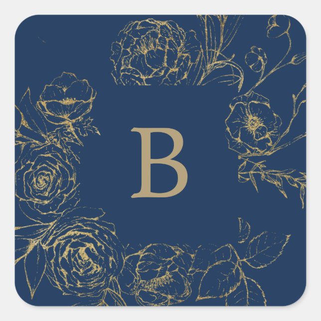 Sticker Carré Phoques d'enveloppe Mariage or et marine florale d (Devant)