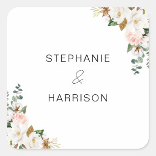 Sticker Carré Phoques d'enveloppes de Mariage floral blanc Magno