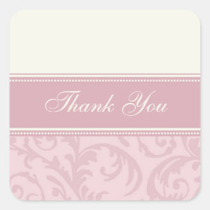 Sticker Carré Phoques d'enveloppes Mariage crème et Merci rose