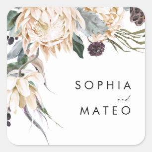 Sticker Carré Phoques d'enveloppes Mariages florales blanches