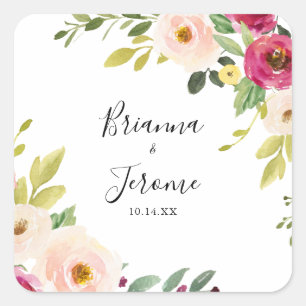 Sticker Carré Phoques d'enveloppes Mariages rose rose