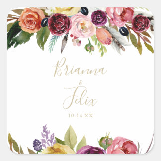 Sticker Carré Phoques Mariages tropicaux Boho en plumes d'or