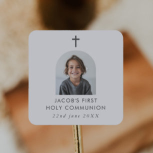Sticker Carré Photo Arched First Communion Boy Merci
