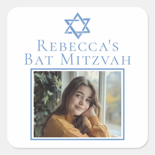 Sticker Carré Photo bat mitzvah Star bleue du parti David (Devant)