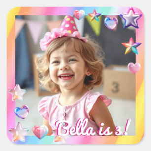 Sticker Carré Photo d'anniversaire de la fille personnalisée