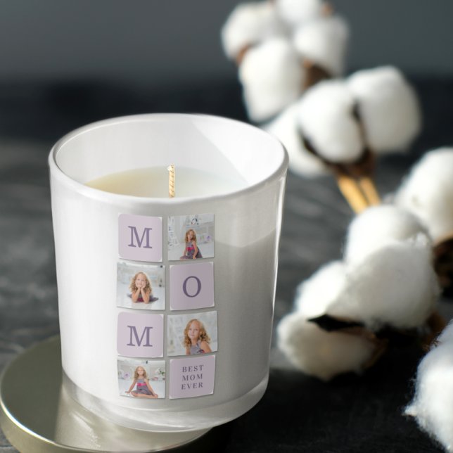 Sticker Carré Photo de collage moderne Meilleure mère Ever Purpl (Créateur téléchargé)