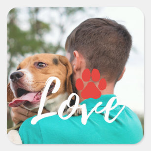 Sticker Carré Photo de l'Amoureux des chiens Empreinte de patte 